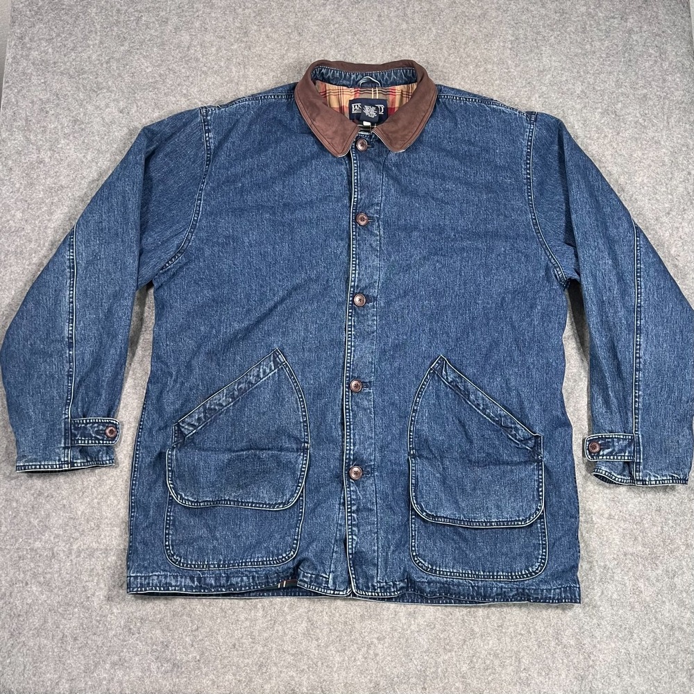 Lands' End Blue Denim Jacket with Brown Collar